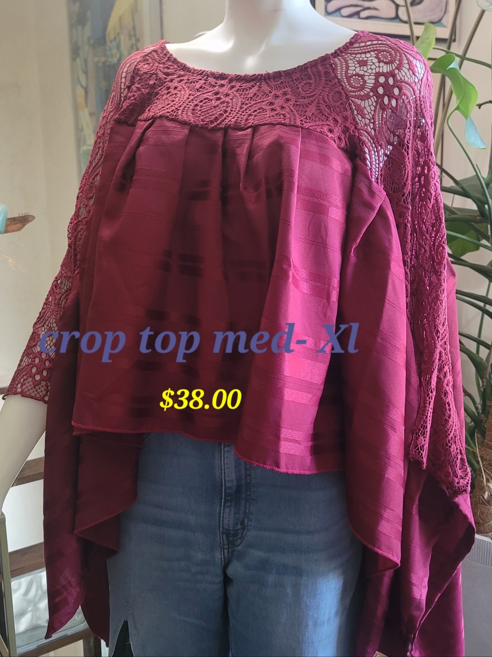 The Morgan Factory - Women’s Lace-Detail Blouse Top - Berry - OOAK